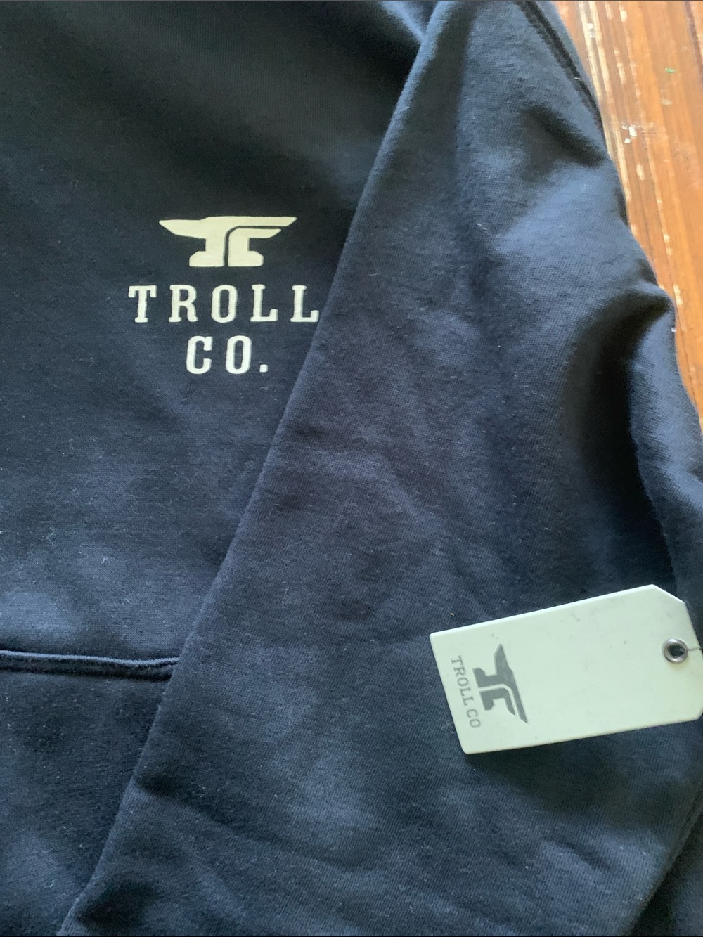 Trolls Navy Pullover Hoodie with White Logo - Picture 2 of 2